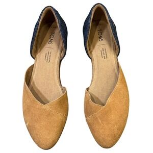 TOMS Jutti Tan & Blue‎ Denim Slip On d'Orsay Flats Women's Size 7.5